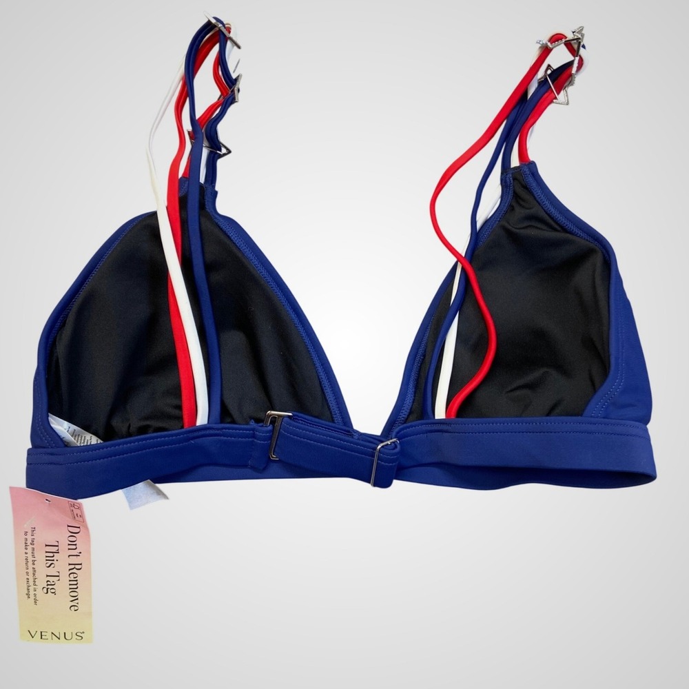Venus Blue Patriotic Star Rhinestone Multi Strap Triangle Bikini Top XL V19024 - Picture 2 of 11